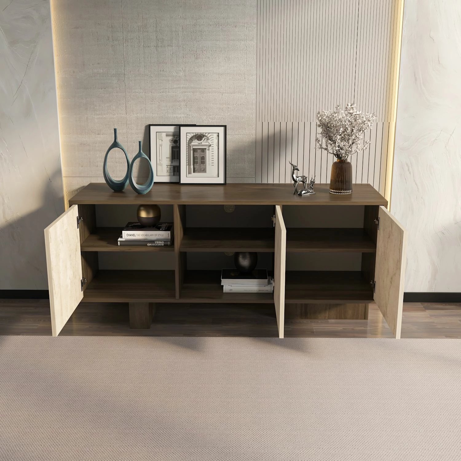 Bufe Skye Decor, ngjyrë arre, travertin, Monaco