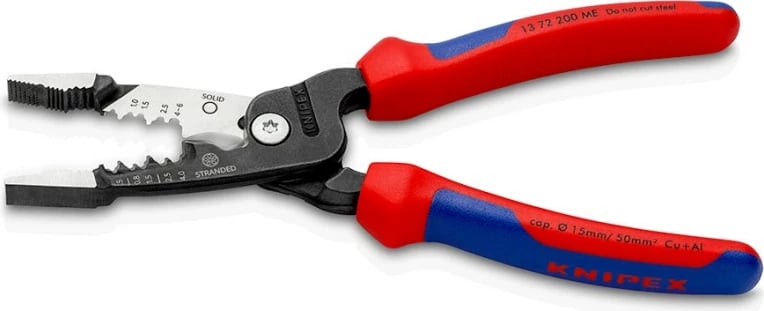 Vegël zhveshëse telash Knipex 13 72 200 ME, çelik inox, 200mm, e zezë/kuqe/kaltër