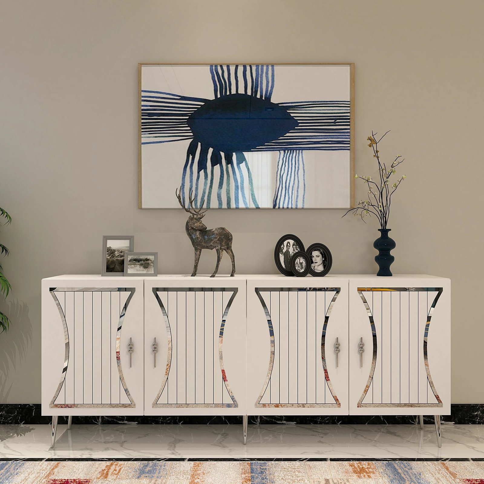 Konsol Skye Decor, e bardhë, argjend