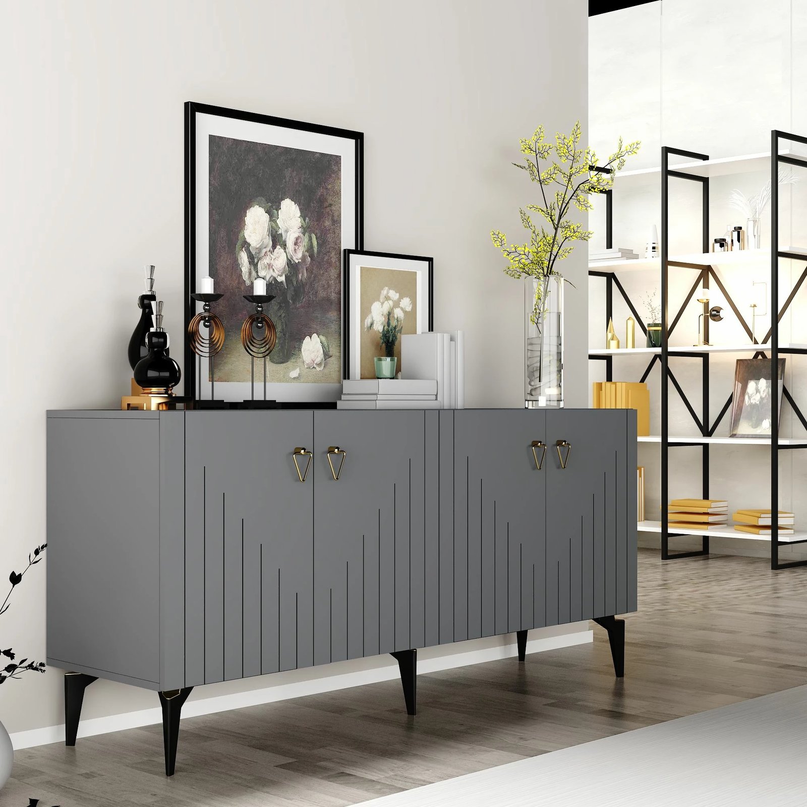 Konsolë Skye Decor, anthracite, gold, Meda