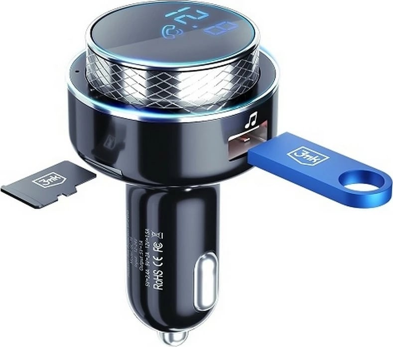 Karikues veture 3MK Hyper Car FM Transmitter, 2xUSB-A, Bluetooth, Lexues karte, i zi
