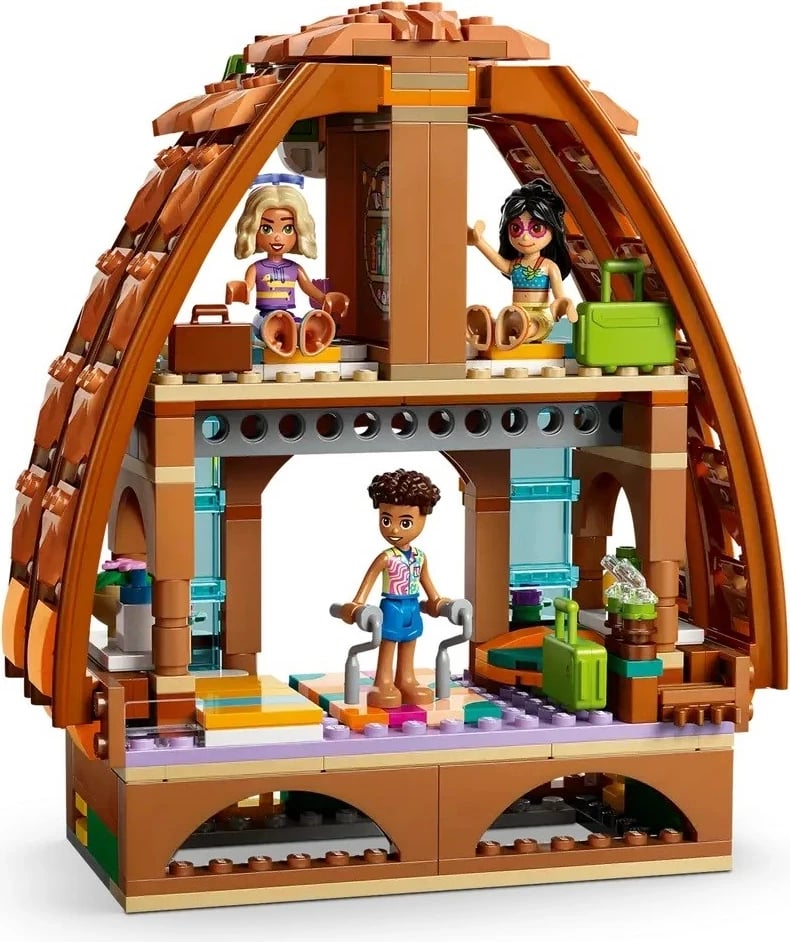 Set LEGO Friends Family Vacation Beach Resort 42673, 6 minifigura, për fëmijë 8+