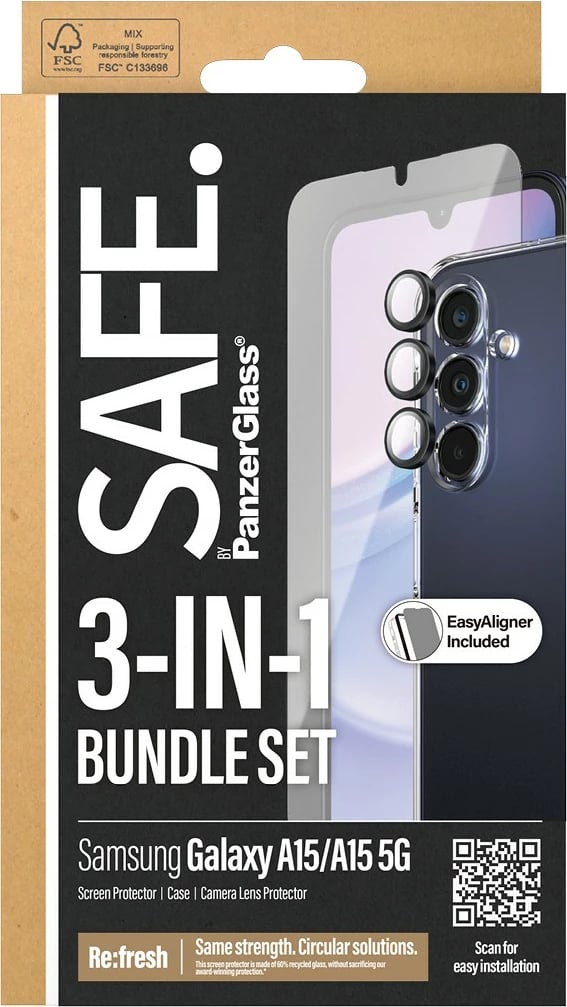 Mbështjellës PanzerGlass SAFE. 3-in-1 për Samsung Galaxy A15/A15 5G, transparent