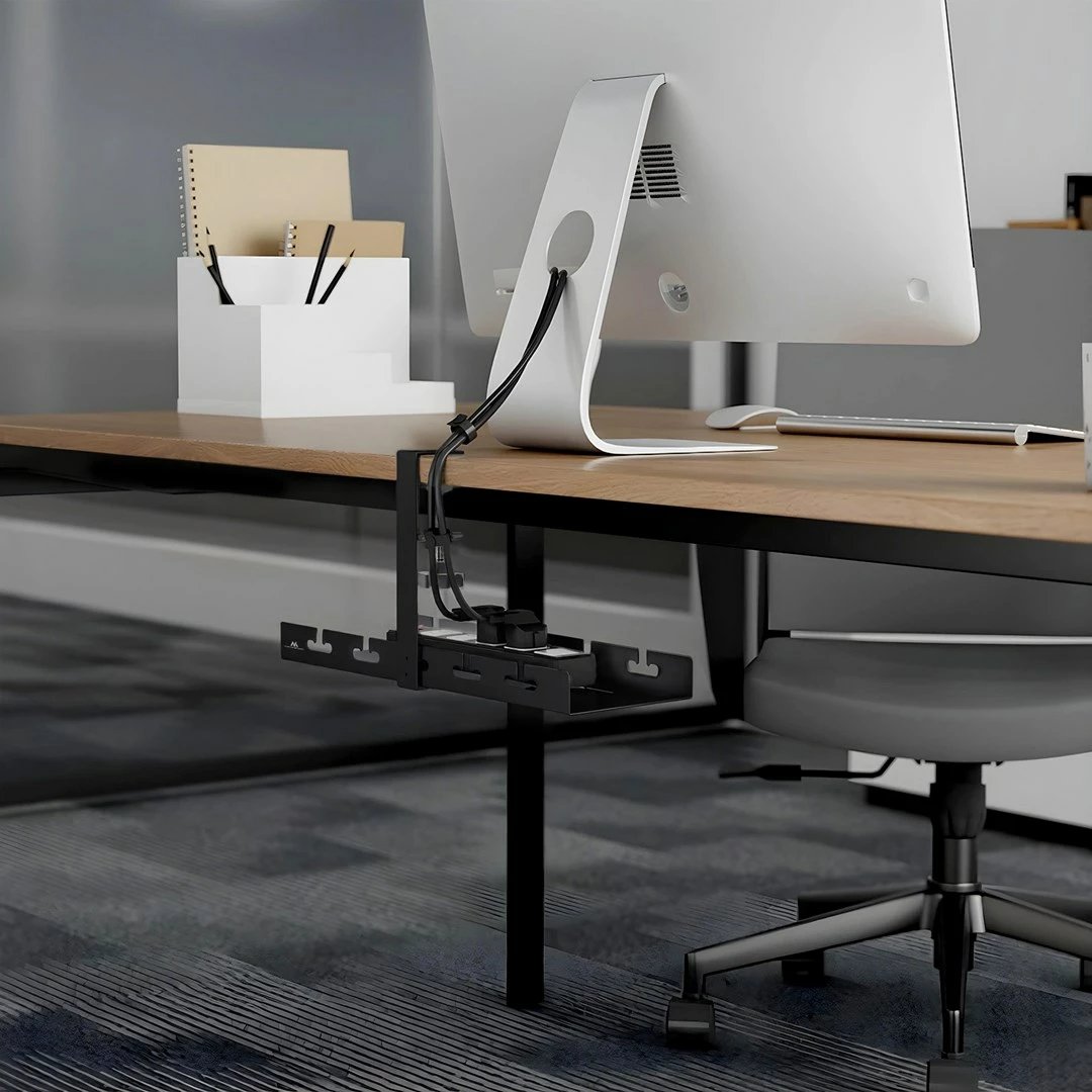 Organizues kabllosh Maclean MC-105 B, çelik, nën tavolinë, i zi