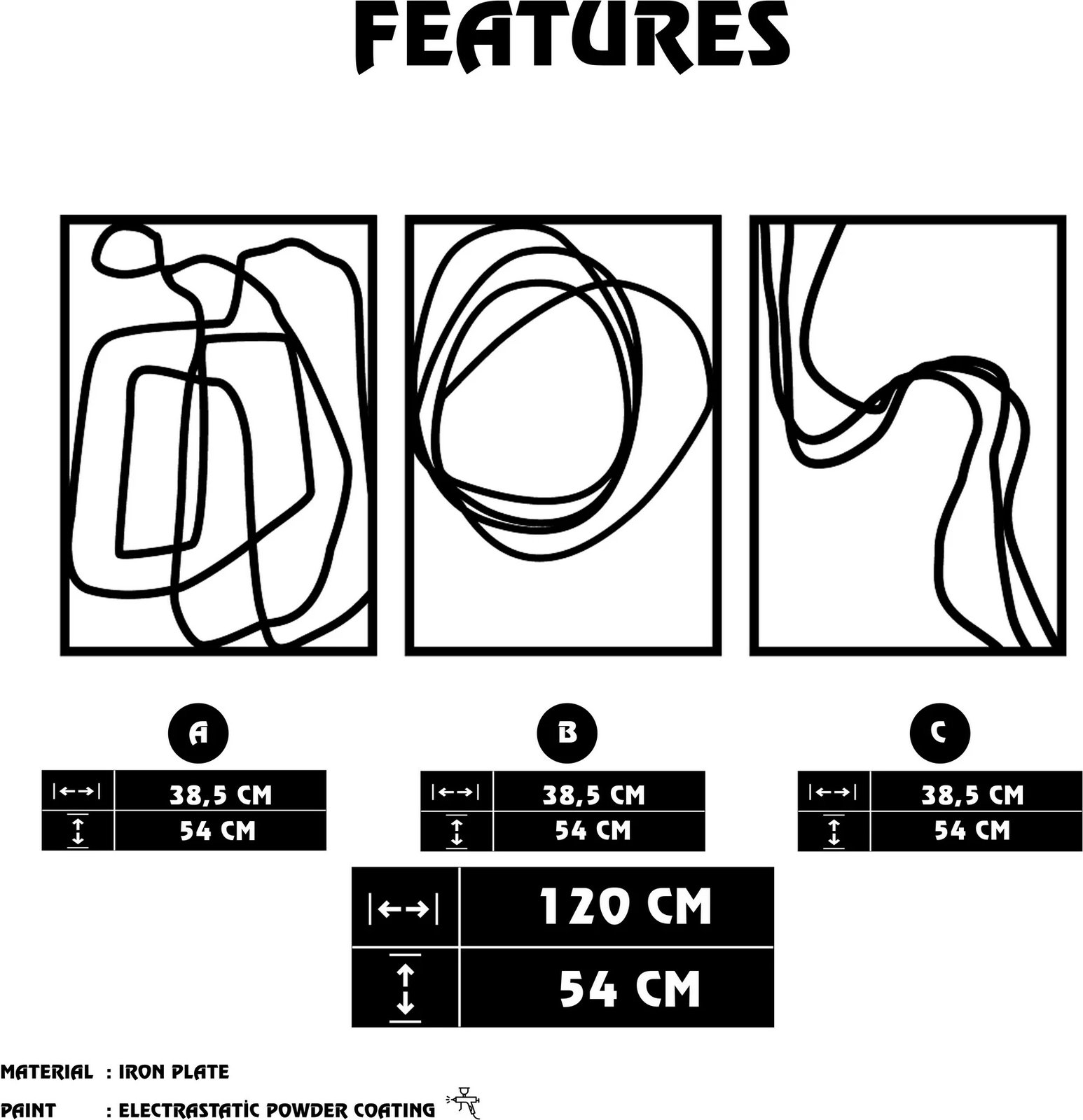 Aksesor dekorativ metalik për mur, Wallity Achermus, ngjyrë e zezë, 120x54cm