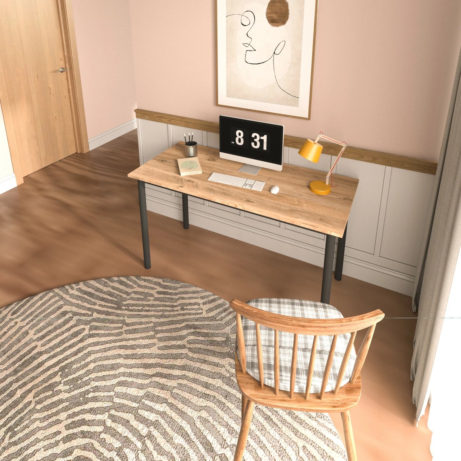 Tavolinë pune për studim, ngjyrë lisi dhe e zezë, Viva, 140x55cm