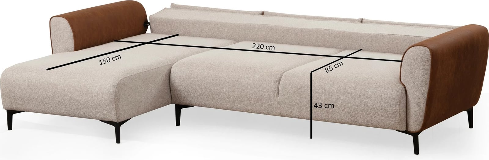 Kënd-sofë shtrat Atelier del Sofa, Aren majtas, bezhë, kanelë