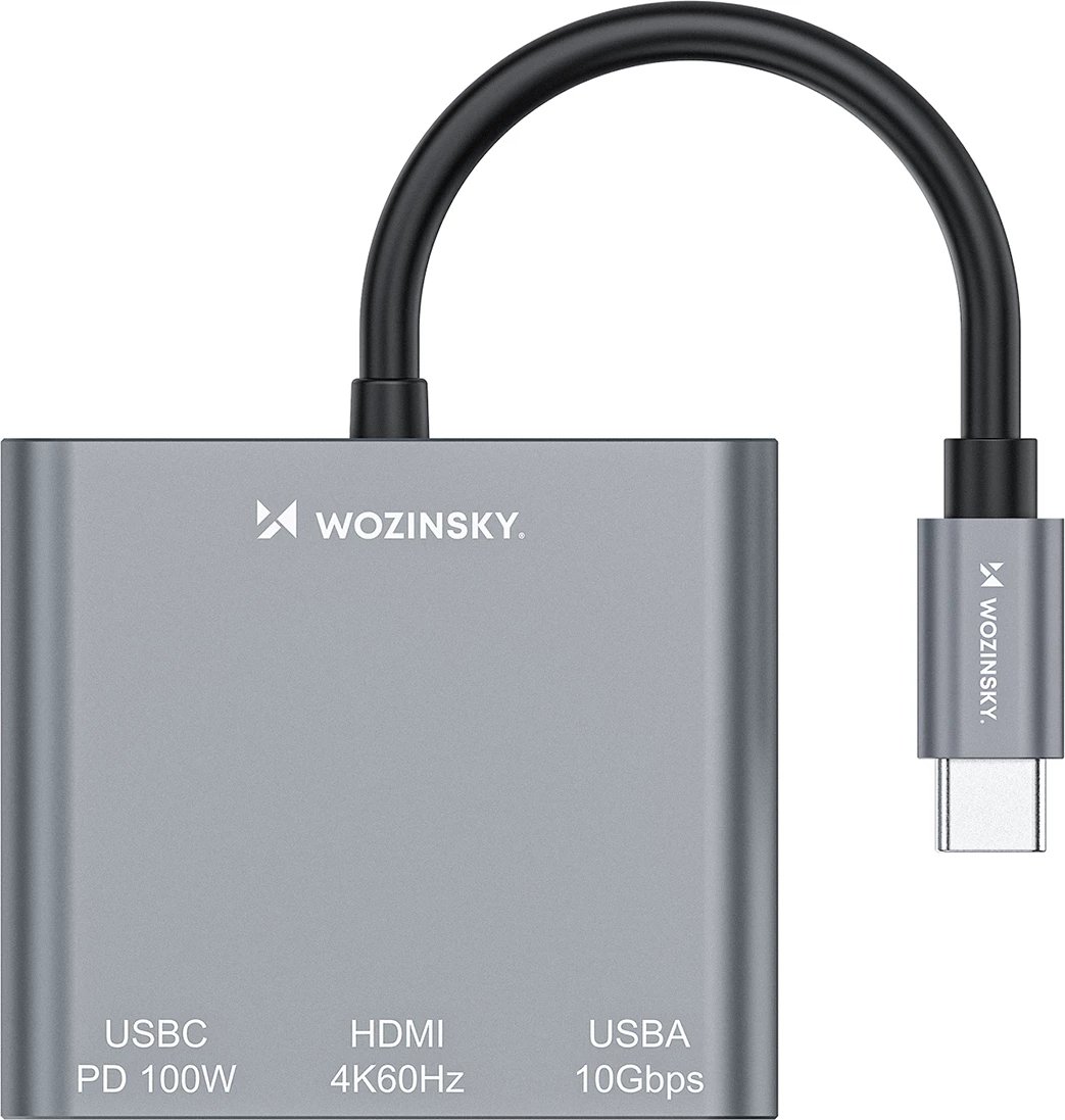 Hub USB-C Wozinsky WHCH-01 PD 100W HDMI 4K@30Hz USB-A 10Gbps, gri