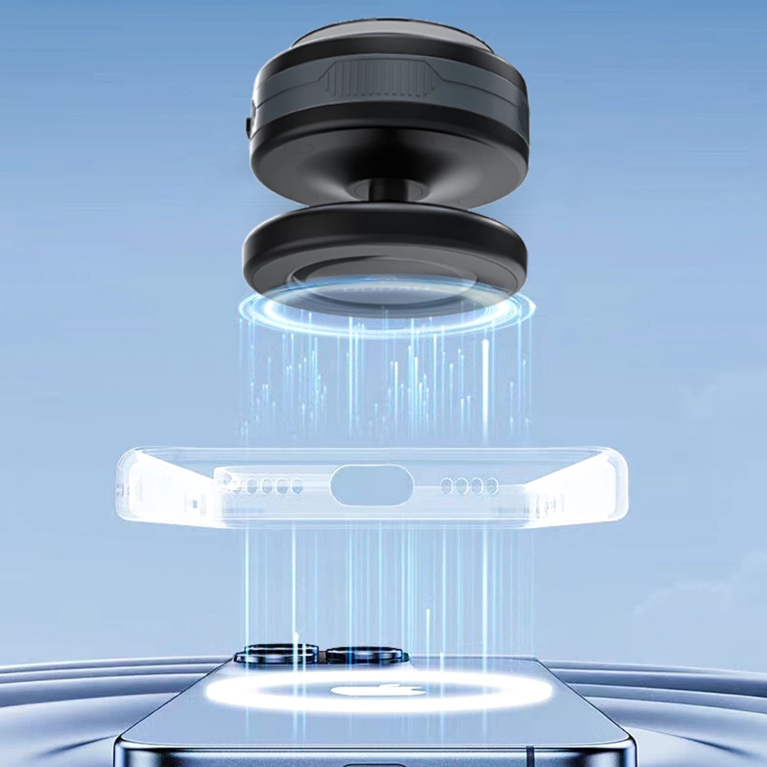 Mbajtës makine me karikues wireless 15W, Dudao F24MAX, MagSafe, kupë thithëse automatike, USB-C, i zi