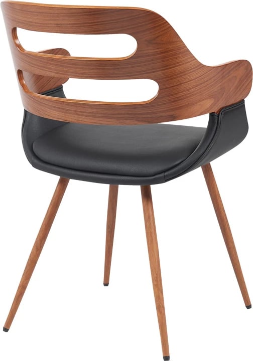 Karrige Fern, lëkurë PU e zezë, dru arre, 52x59x80cm