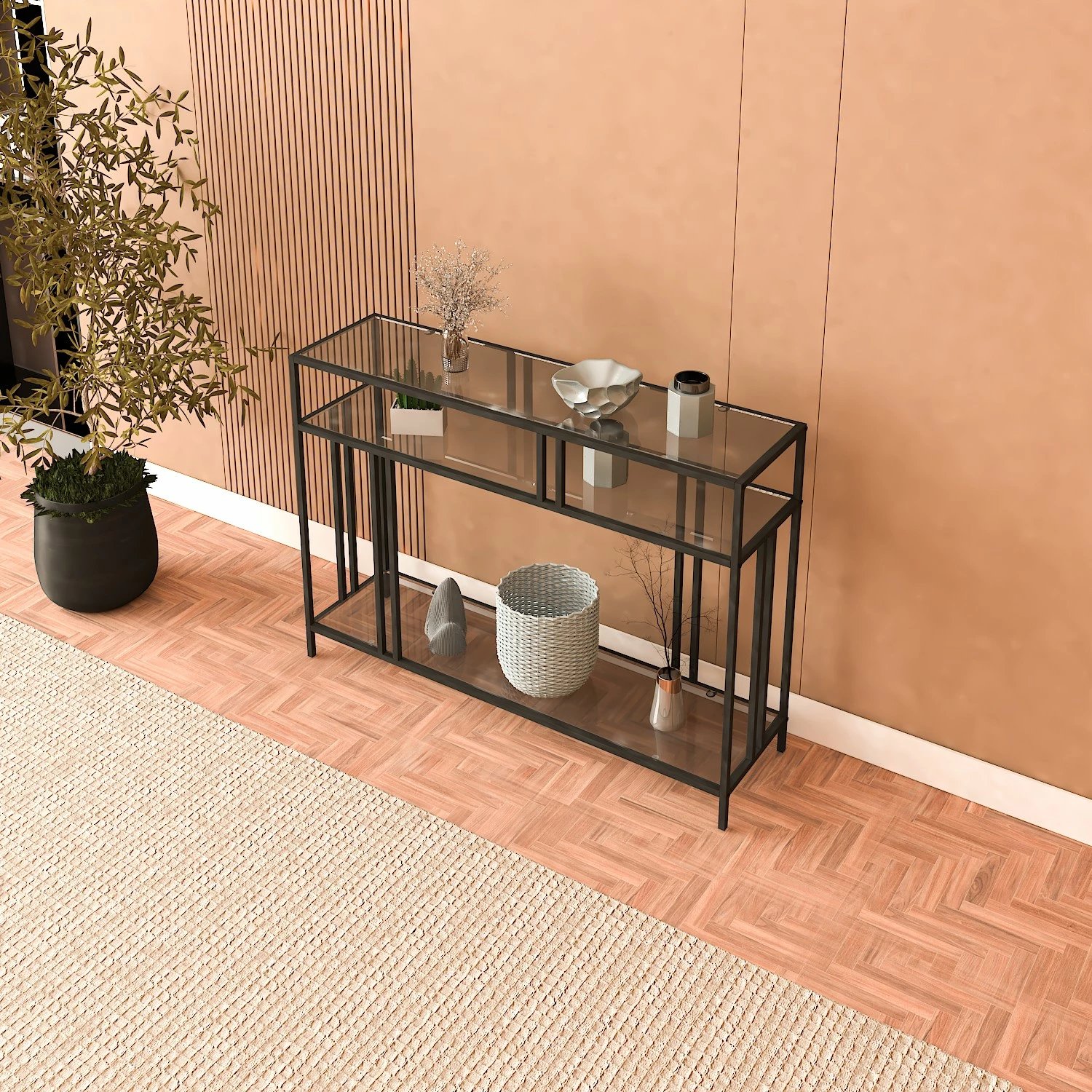 Komodë Hanah Home, Venedik, ngjyrë e zezë, xham fume, 100cm