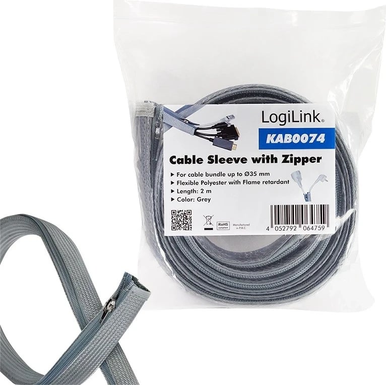 Shirit elastik për organizimin e kabllove LogiLink, 2.0m x 50mm, gri