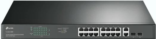 Switch TP-LINK TL-SG1218MP, 16xGE PoE+, 2xGE, 2xSFP, Kasë rack, i zi