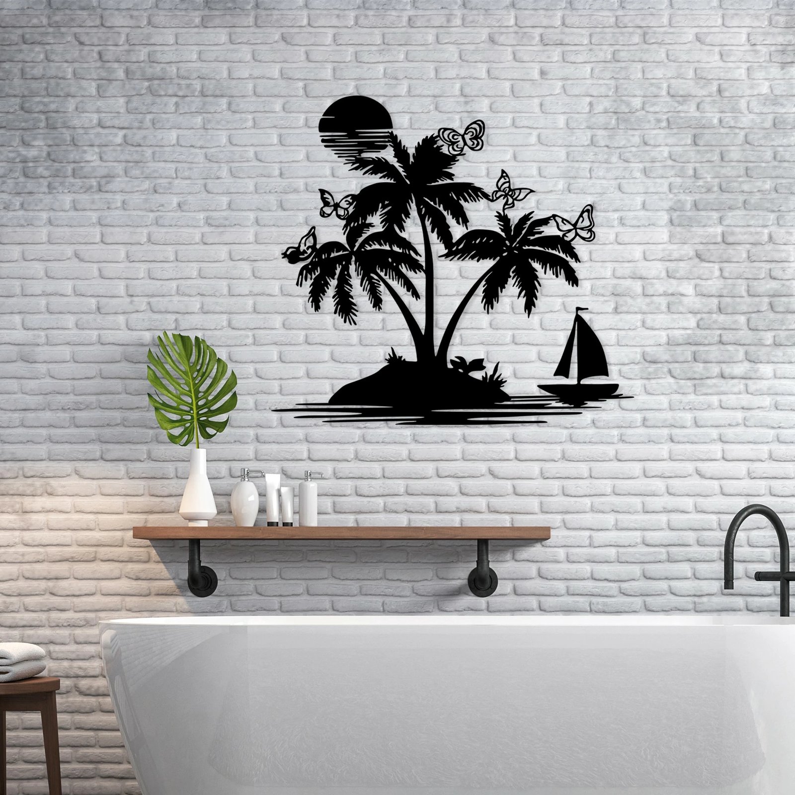 Aksesor dekorativ metalik për mur, Wallity, Island, ngjyrë e zezë, 60x67cm