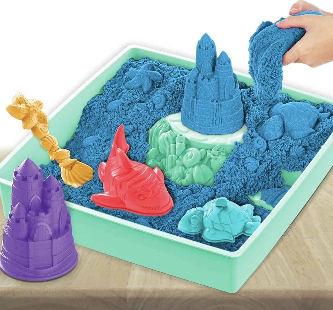 Set rërë kinetike SPIN MASTER, 1 lb, me vegla dhe forma, Blu