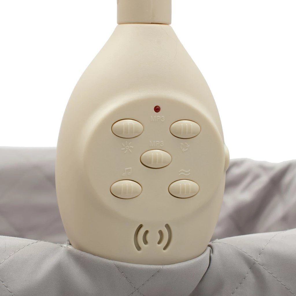 djep/krevat multifunksional për bebe, NEW BABY Stars, rregullim lartësie 4 nivele, karusel me drita muzikë dhe vibrime, kosh praktik, gri