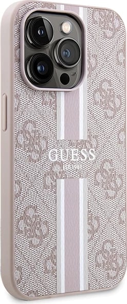 Mbështjellës Guess 4G Printed Stripes MagSafe për iPhone 15 Pro, Rozë
