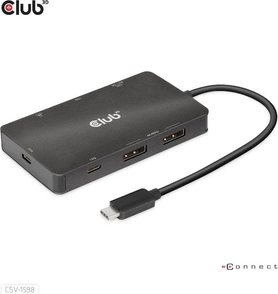 USB-C HUB Club3D CSV-1598, 7 porte, 2xDisplayPort, 2xUSB-A, 2xUSB-C, LAN, 4K60Hz, e zezë