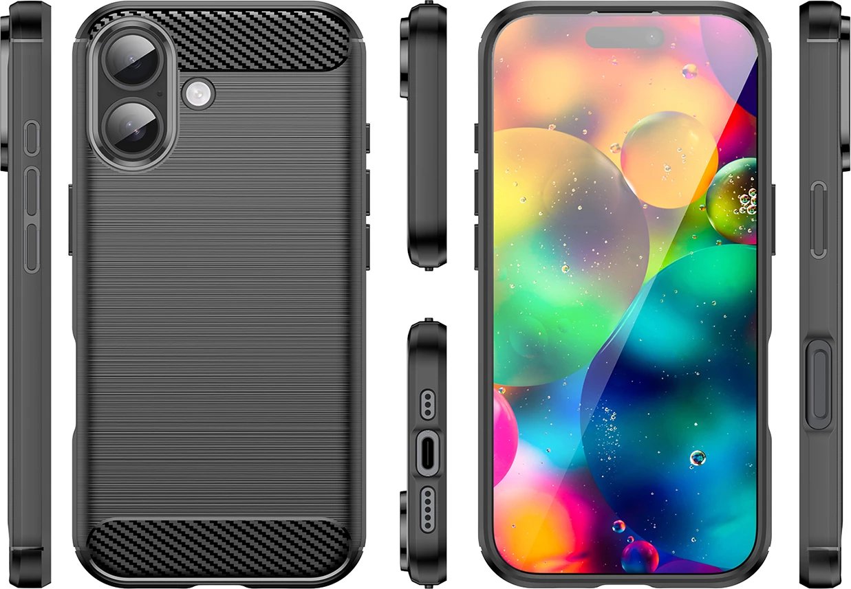 Mbështjellës Hurtel Carbon Case për iPhone 17, i zi