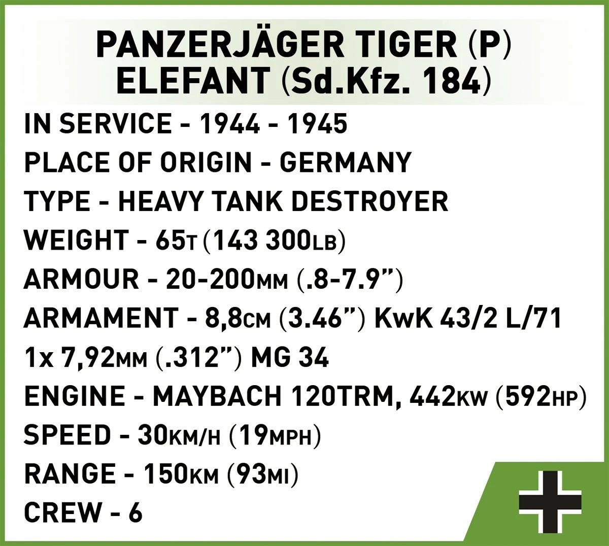 Set blloqesh Cobi Klocki Panzerjäger Tiger (P) Elefant, 1252 pjesë, Kamuflazh