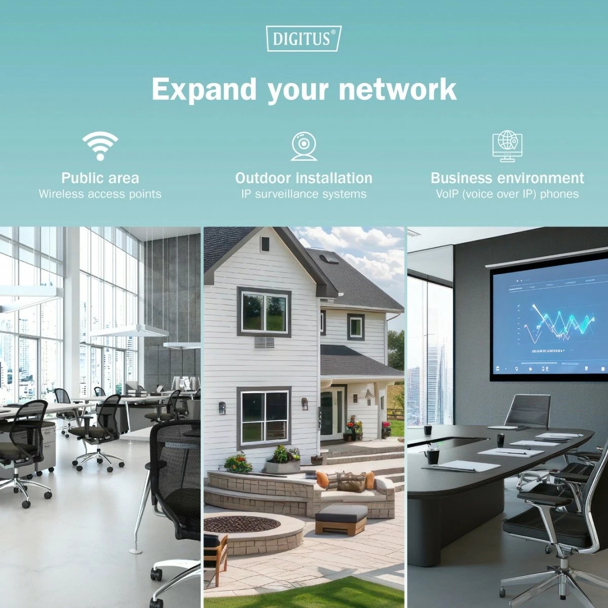 Adapter PoE+, Digitus, DN-95103-3, IEEE 802.3af/at, 55V 30W, 10/100/1000 Mbps, deri 100 m, e zezë