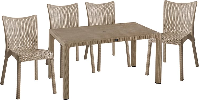 Tavolinë me karrige Explore-Confident set 5 pjesë PP cappuccino 150x90x73.5cm