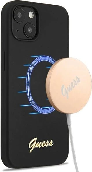 Mbështjellës Guess GUHMP13MLSLMGBK për iPhone 13 6.1", silikon, MagSafe, zi