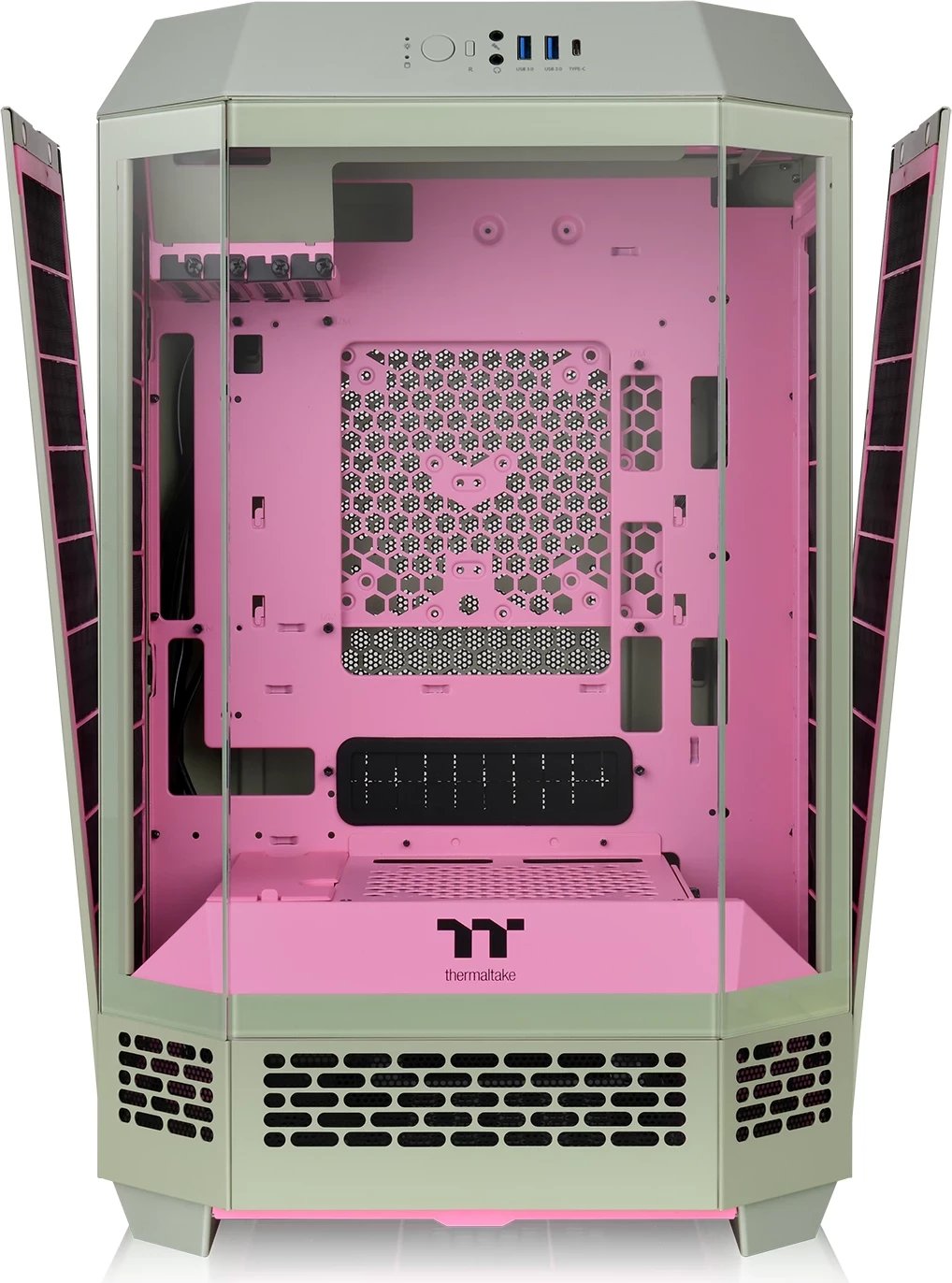 Kasë Thermaltake The Tower 300 TG Matcha Plum, Micro Tower, SPCC, micro ATX/Mini-ITX, jeshile/rozë