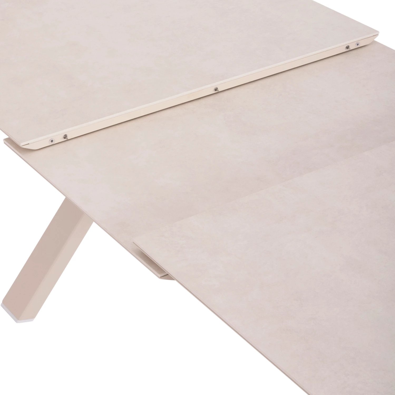 Tavolinë ngrënieje e zgjerueshme ANDROMEDA, alumin, sipërfaqe sinterizuar, ngjyrë fildishi, 240-300x100x76.5cm