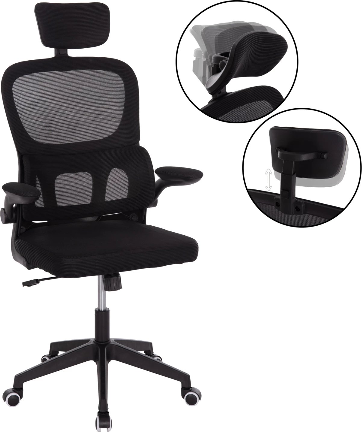 Karrige zyre Baston, rrjetë e zezë, FH18236.01, 64x60x117-127cm