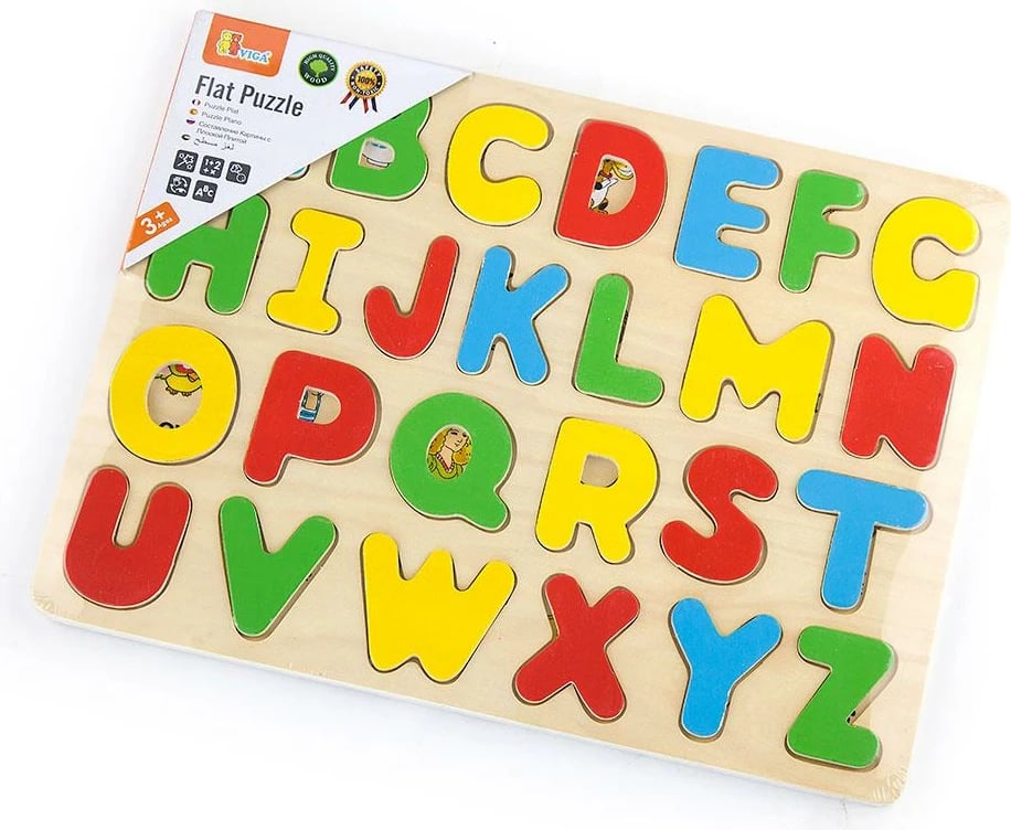 Puzël druri alfabeti, Viga, 26 shkronja, shumëngjyrësh, set
