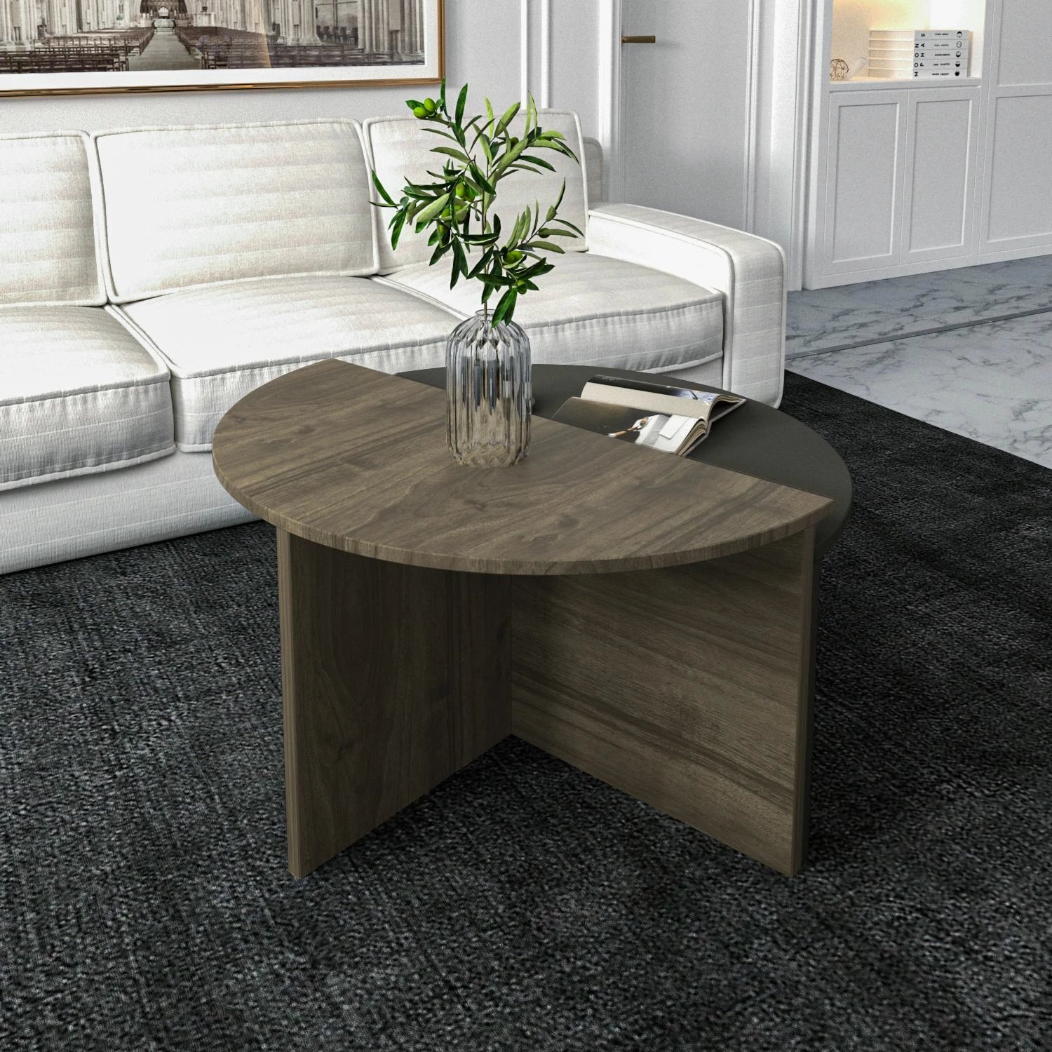 Set tavolinash kafeje Skye Decor, Dolunay, ngjyrë arre dhe antracit