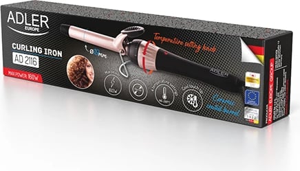 Figaro flokësh Adler AD 2116, 19mm, kontroll temperature 4 nivele 140-200°C, cilindër qeramik, rozë/zezë