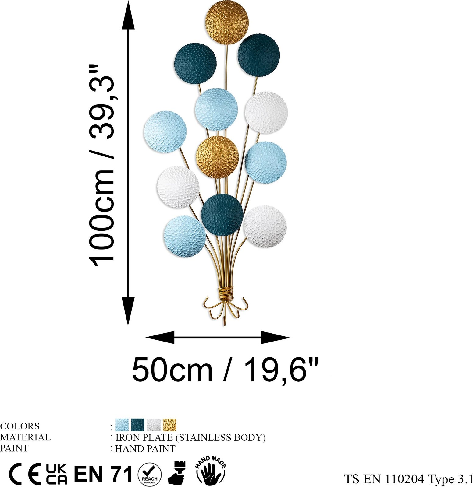 Aksesor dekorativ metalik për mur Wallity, Speckle, shumëngjyrësh, 50x100x4cm