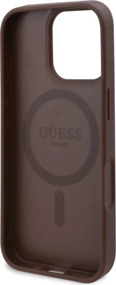 Mbështjellës Guess GUHMP16LP4ROPEMCW për iPhone 16 Pro 6.3", hardcase, MagSafe, kafe