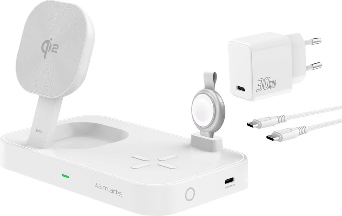 Mbushës wireless 4smarts Qi2, i brendshëm, 5 V, i bardhë