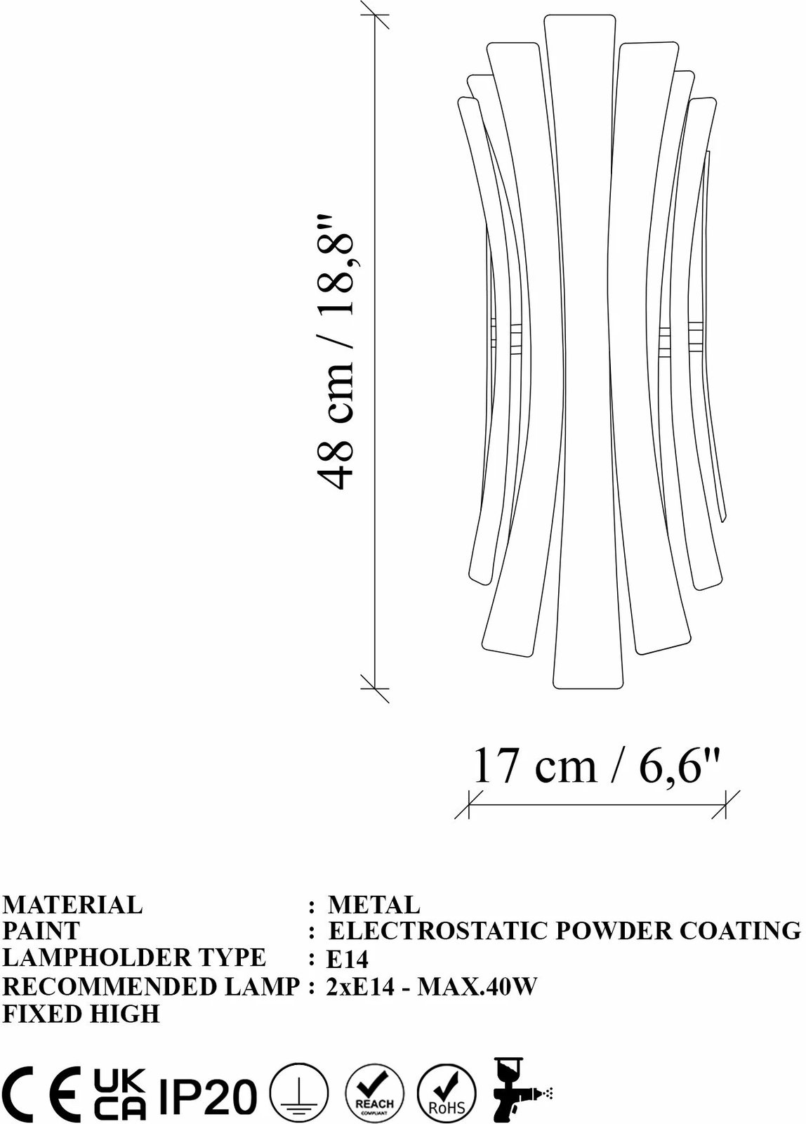 Llambë muri Opviq, Lınea - 15440, ngjyrë e zezë, trup metalik