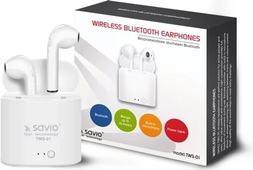 Dëgjuese Savio TWS-01, True Wireless, të bardha