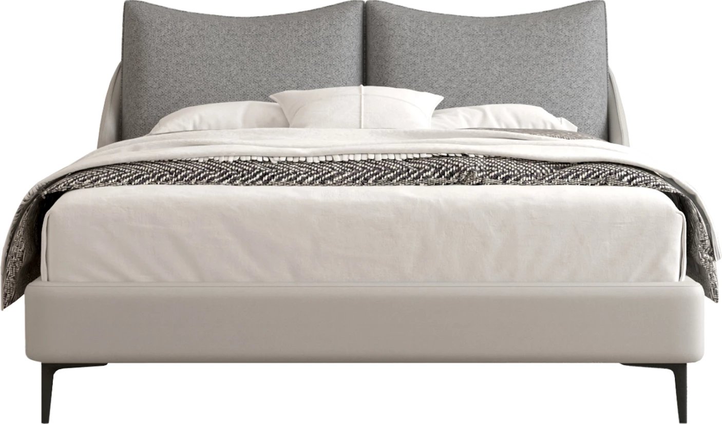 Krevat dopio Brittania, material stof & PVC, ngjyrë gri, këmbë metalike të zeza, për dyshek 160x200cm