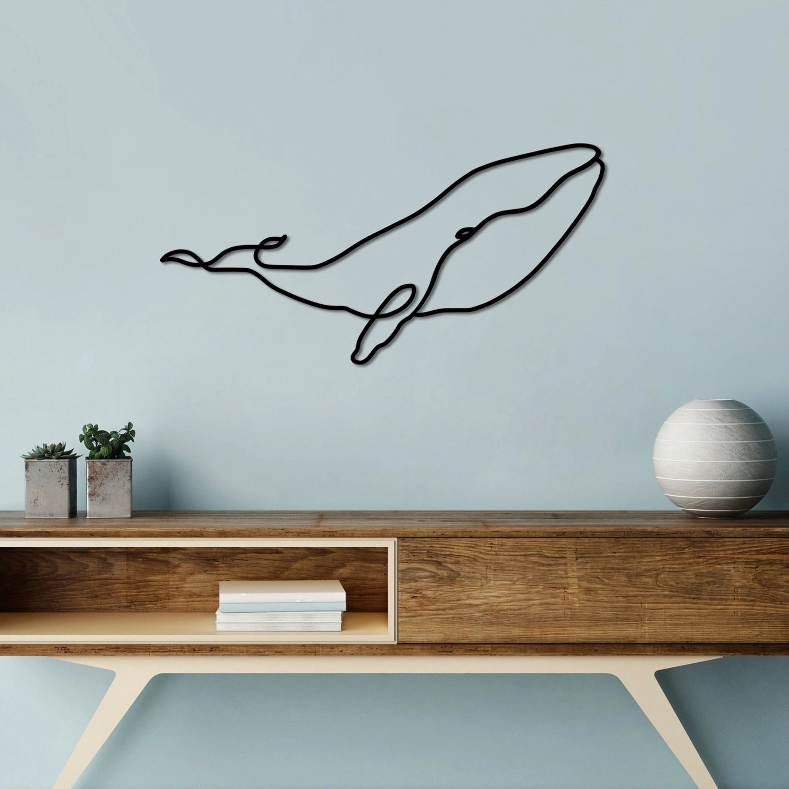 Aksesor dekorativ metalik për mur, balenë, Wallity, madhësia L