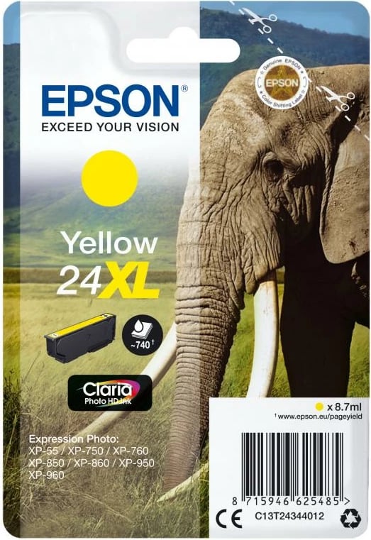 Kartush boje, Epson, 24XL C13T24344012, XL 8.7 ml, e verdhë