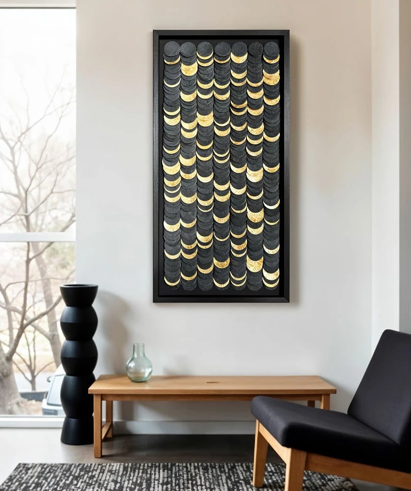 Pikturë dekorative Wilderness, letër, xham, ngjyrë e zezë dhe ari, 50x100x3 cm