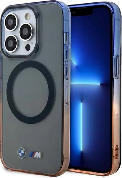Mbështjellës BMW Gradient Bumper MagSafe për iPhone 14 Pro 6.1", gri/portokalli/blu Mbështjellës BMW Gradient Bumper MagSafe për iPhone 14 Pro 6.1", gri/portokalli/blu