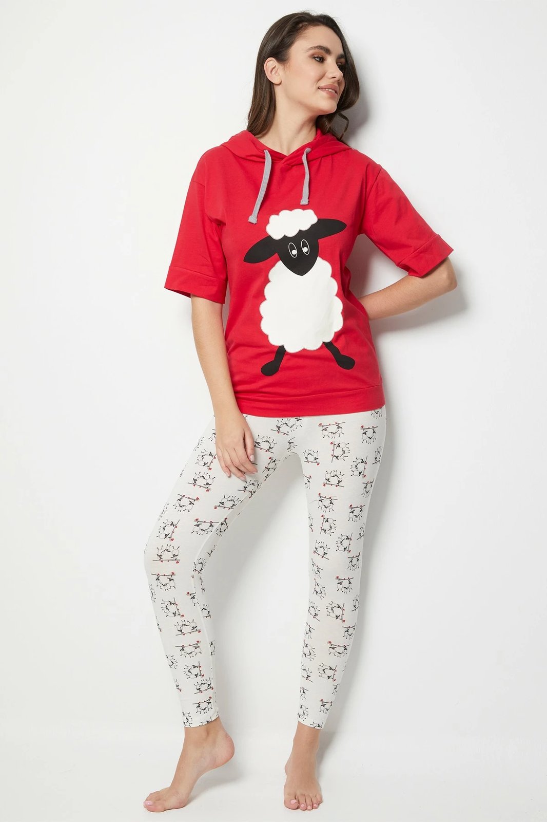 Pizhama për gra, ngjyrë e kuqe e errët, Jumeon, 002-000501