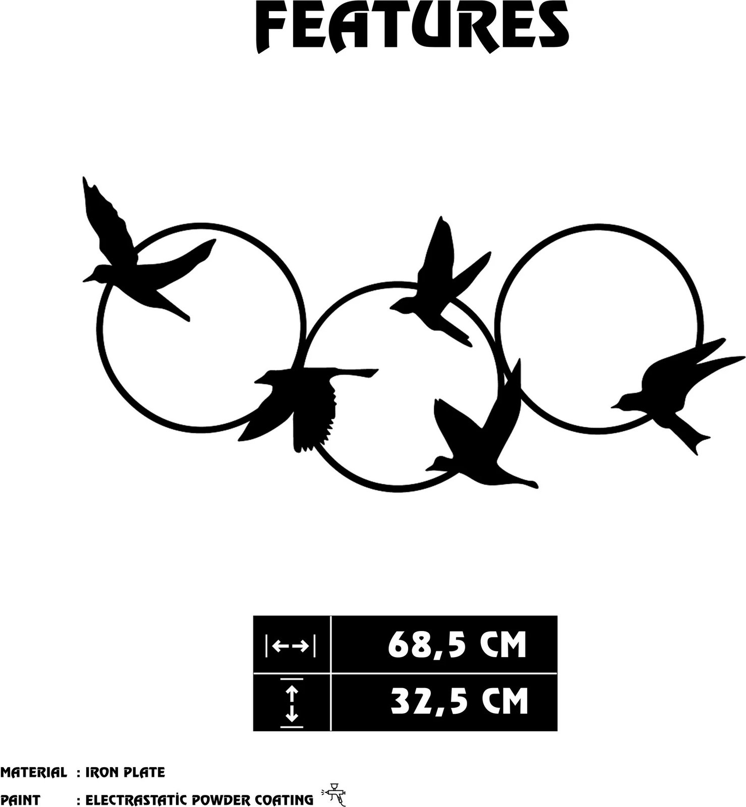 Aksesor dekorativ metalik për mur Wallity, Tranquila, ngjyrë e zezë