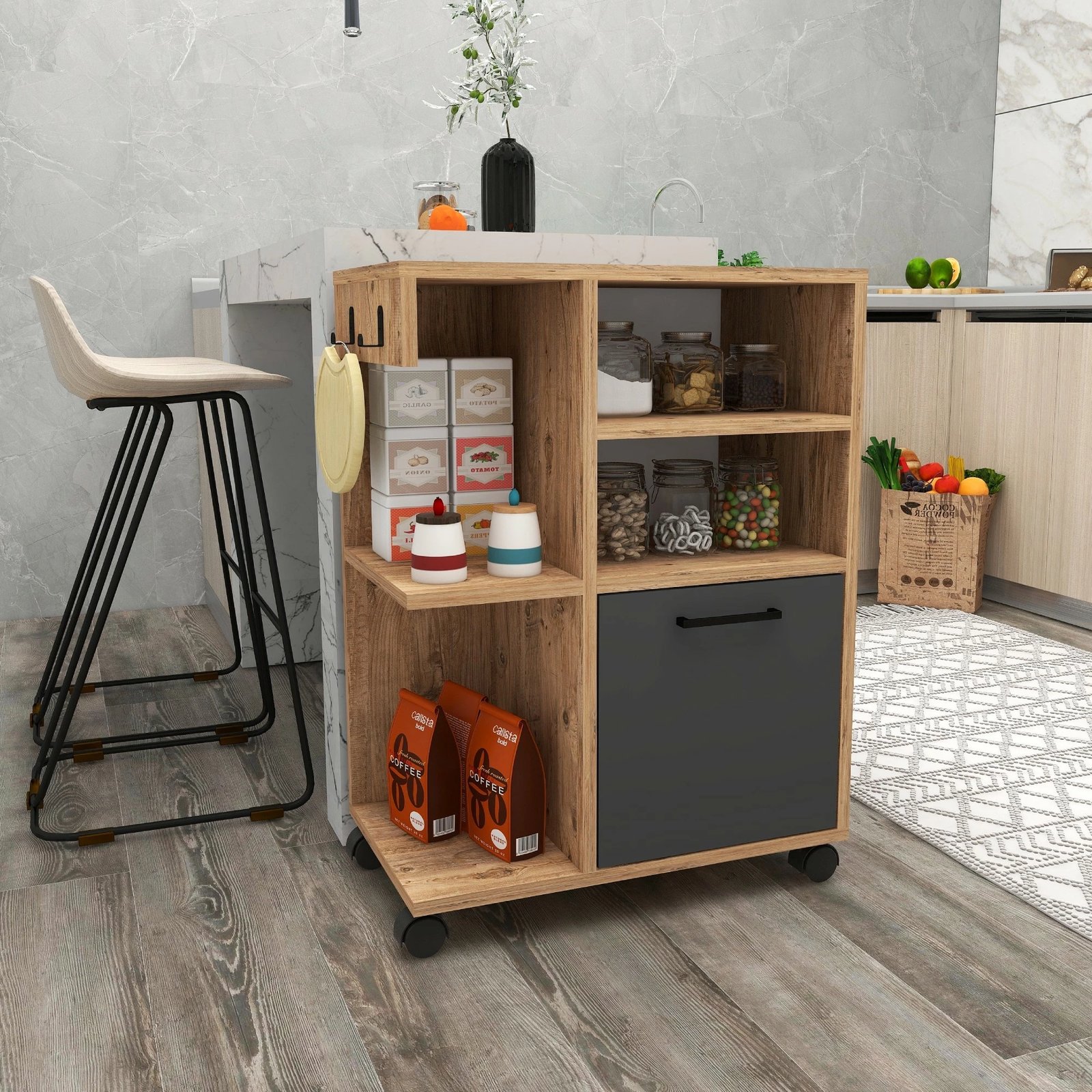 Dollap multifunksional Hanah Home, Rebusa, ngjyrë Atlantic Pine dhe antracit