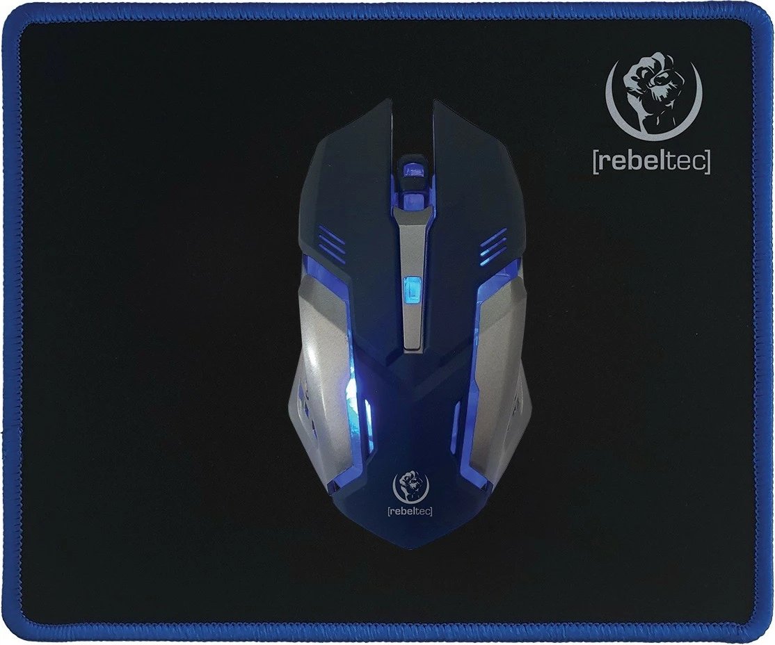 Set gaming Rebeltec Sherman, tastierë me ndriçim, maus optik, mauspad, kufje me mikrofon, zi/blu
