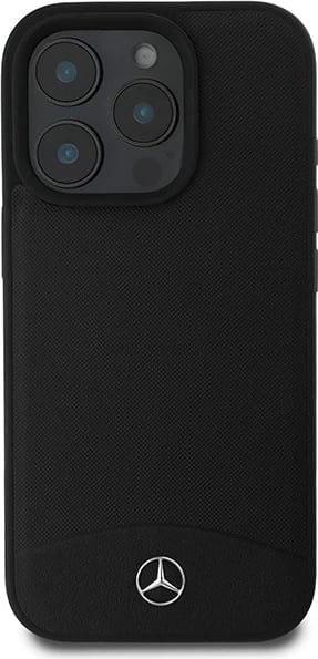 Mbështjellës Mercedes për iPhone 16 Pro Max, lëkurë teksturë dhe e lëmuar, MagSafe, zi