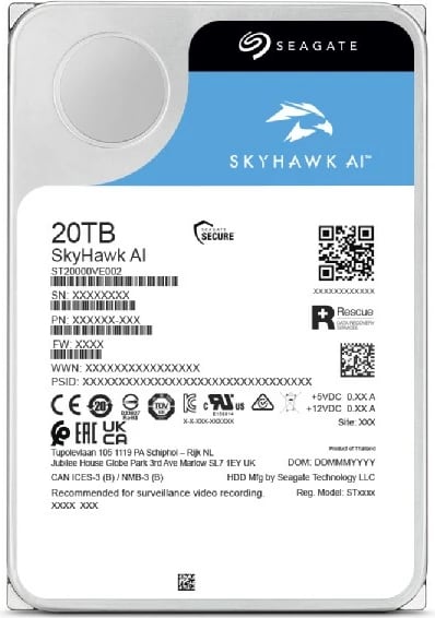 Hard disk Seagate SkyHawk AI, 20 TB, 7200 RPM, 512 MB, 3.5", Serial ATA III