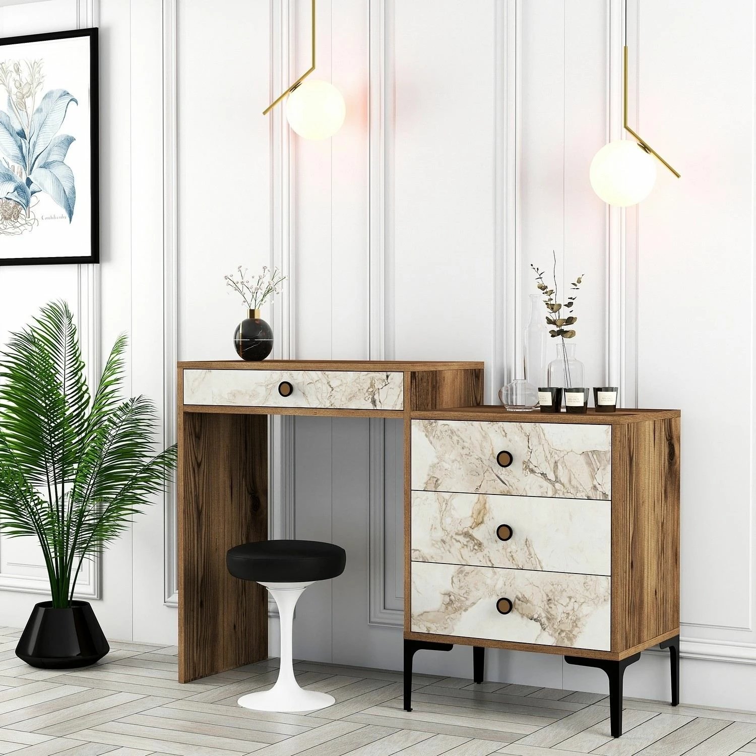 Tavolinë grimi Hanah Home, Lizbon 552, ngjyrë arre dhe e bardhë